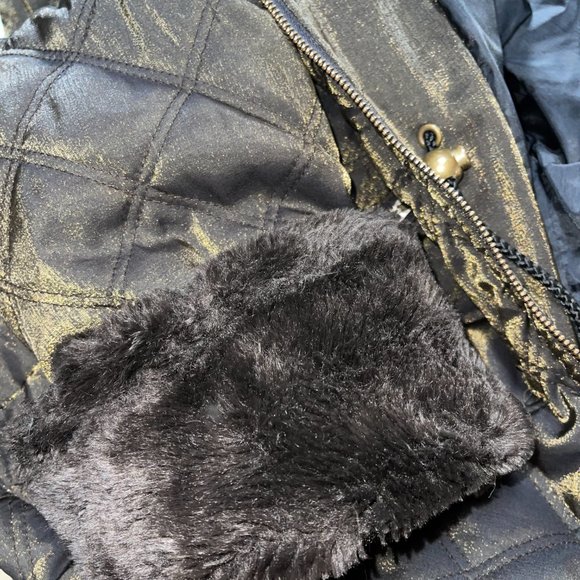 Women's Metropolitan New York 10001 Quilted Brown Metallic Coat Faux Fur‎ M - Picture 5 of 7